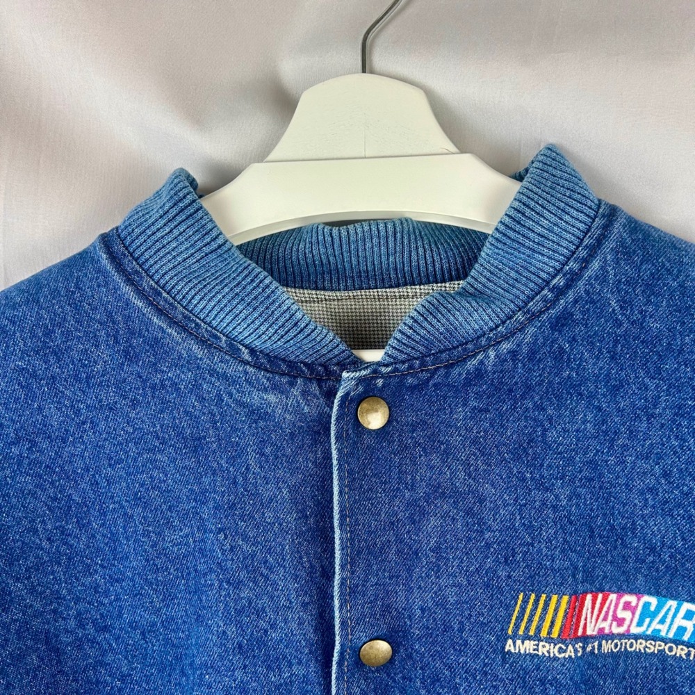 Vintage 90s NASCAR Three Rivers Denim Varsity Jacket Men Large Blue Tan USA Made - Picture 5 of 13